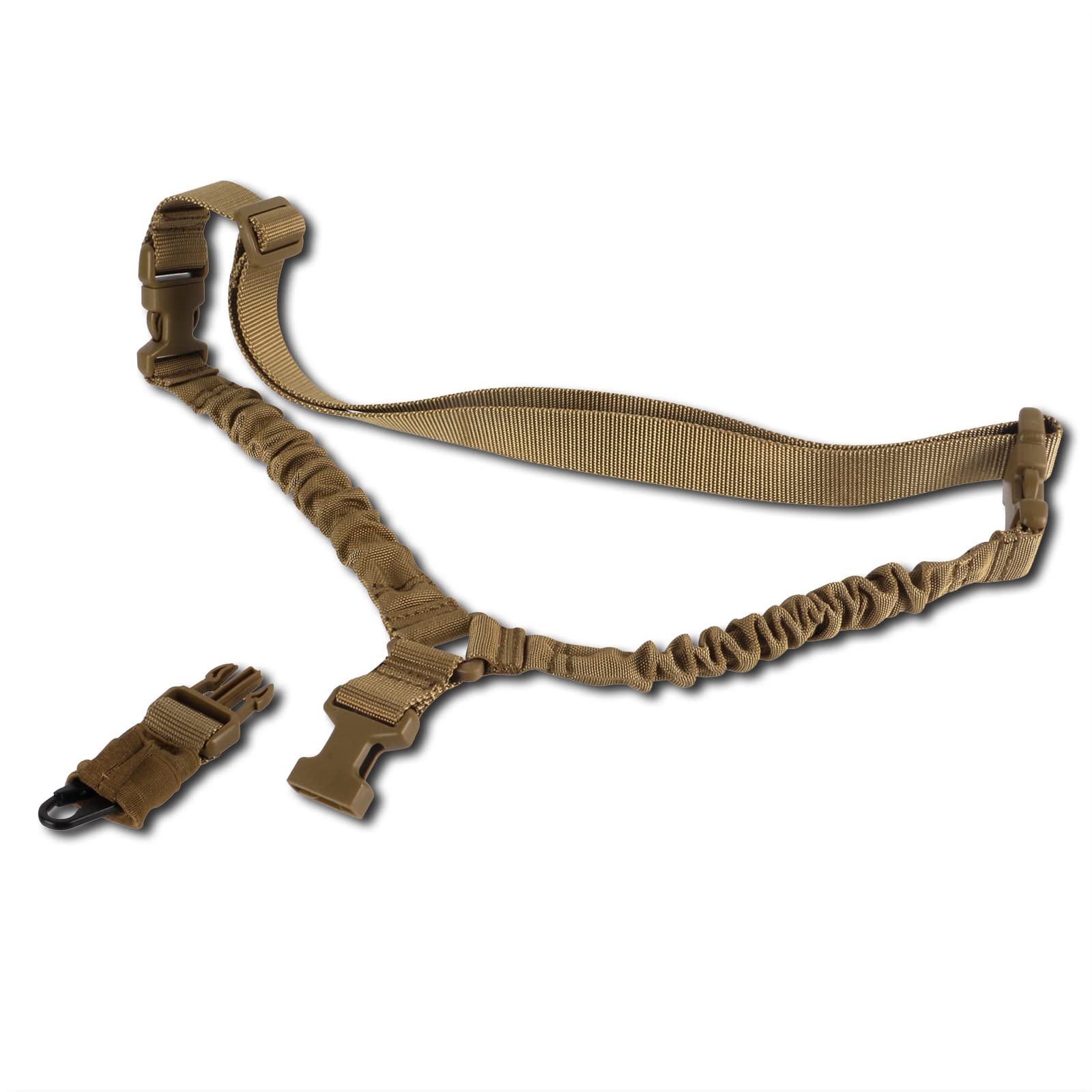 FOCUHUNTER 1-Point Sling QD Sling Quick Adjust Length Strap Nylon Webbing Multi-use Shoulder Durable Sling with Metal Hook for Outdoor Sports (Khaki)