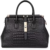 Genuine Leather Crocodile Print Handbag - Large Capacity, Detachable Strap, Color-blocked, Women's Cross-body Tote