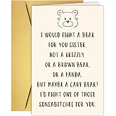 HCIU6YGQ Funny Sister Birthday Card, Humorous Happy Birthday Card for Sister Bestie, Sarcastic Fight a Bear Greeting Card for Her.