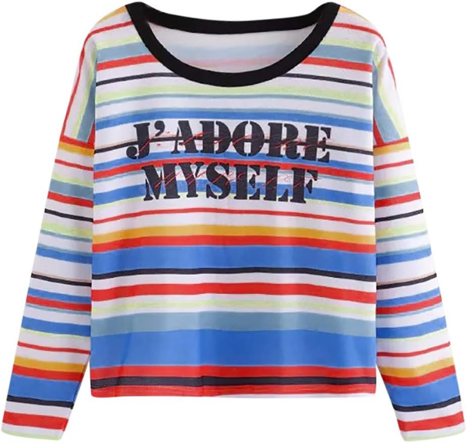 Spbamboo Womens Pullover Casual Long Sleeve Rainbow Print Blouse Tops Sweatshirt