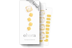 ohora Semi Cured Gel Pedi Strips (P Sun Daisy) - Yellow, Patterned, Works with UV/LED Lamps, Salon-Quality, Long Lasting, Easy to Apply & Remove - Includes 2 Prep Pads, Nail File & Wooden Stick