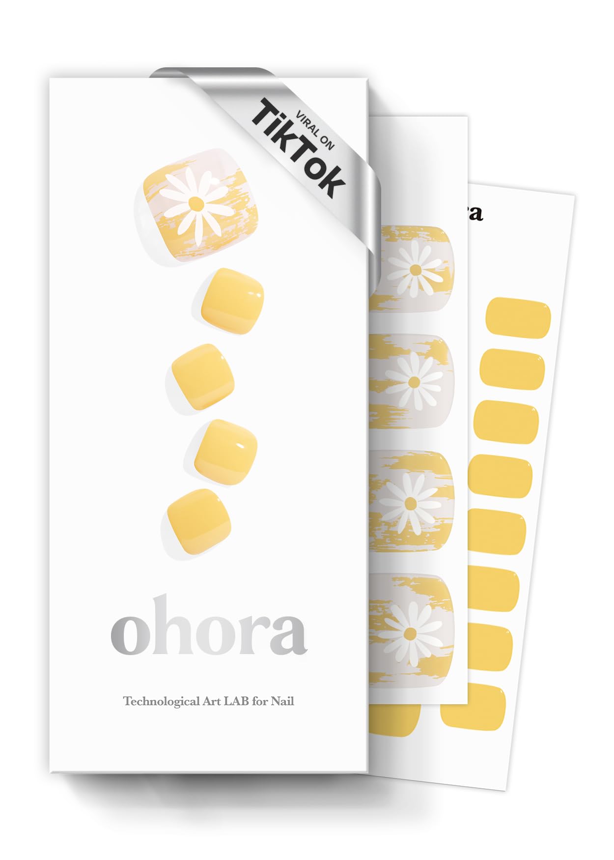 Photo 1 of ohora Semi Cured Gel Nail Strips (P Sun Daisy) - Yellow, Patterned, Works with UV/LED Lamps, Salon-Quality, Long Lasting, Easy to Apply & Remove - Includes 2 Prep Pads, Nail File & Wooden Stick