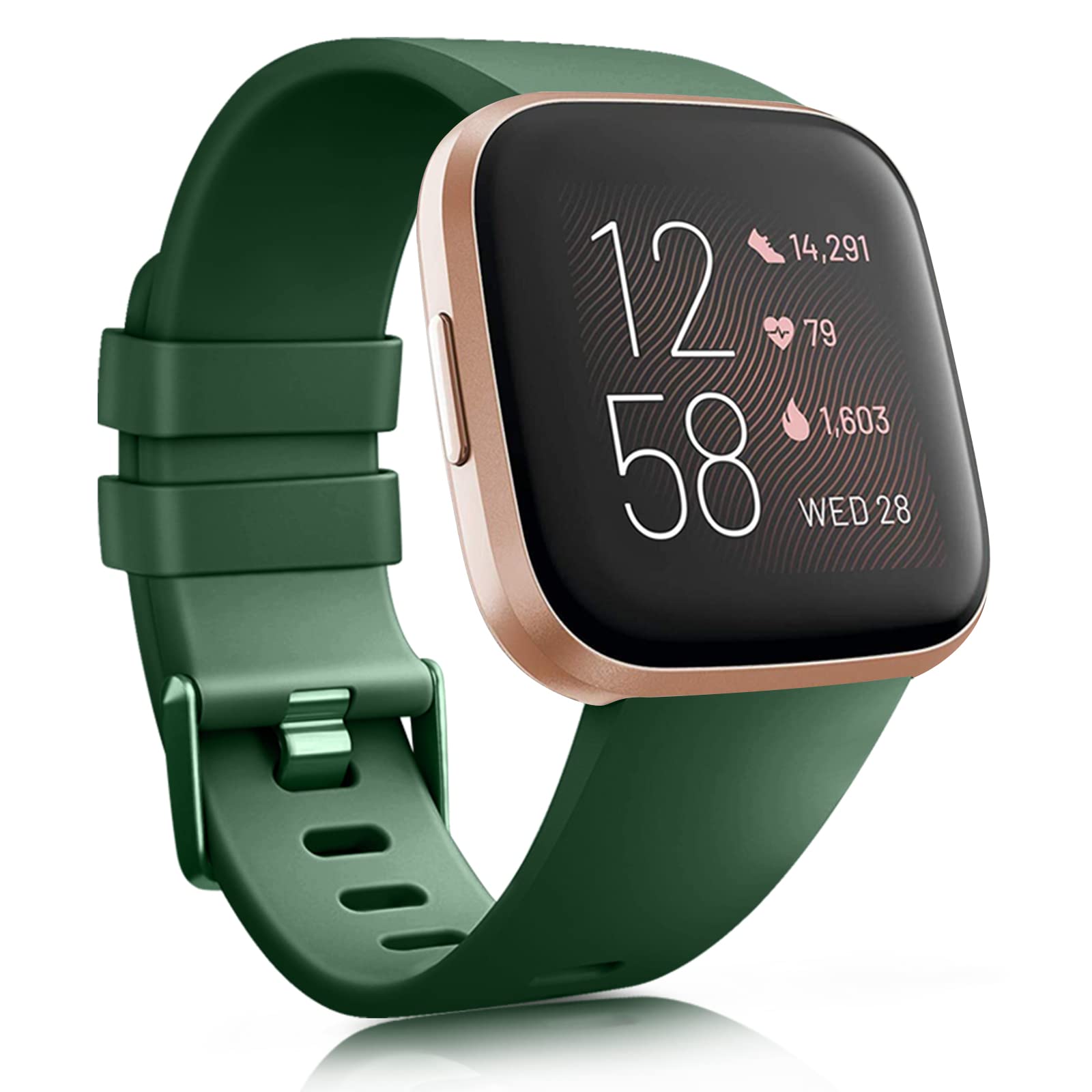 Zoye Silicone Straps Compatible with Fitbit Versa 2 Strap/Fitbit Versa Stra p/Versa Lite Str ap/Versa SE Str ap,Classic Soft Replacement Sport Wristbands for Women Men(Z-Dark Green,L)