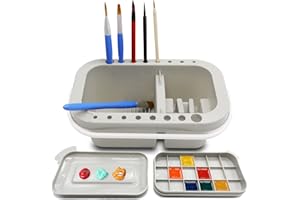 Anyumocz Paint Brush Basin,Multi-Use Paint Brush Basin with Brushes Holder,Paint Brush Cleaner for Watercolor,Oil Painting and Water-Based Paints(Grey)