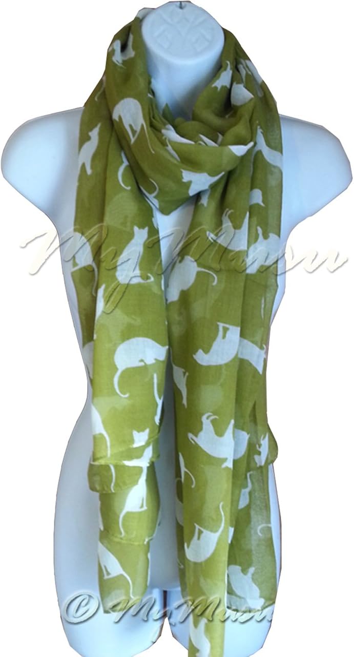 Cat Print Scarf Ladies Womens Cats Fashion Scarves (Green) Amazon.co.uk Clothing