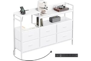 CAIYUN Dresser for Bedroom with 6 Fabric Drawers, 52" Wide Chest of Drawers with Power Outlet, TV Stand with Storage Shelf, C