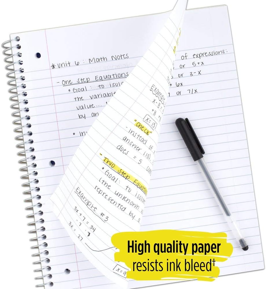 Five Star Spiral Notebooks, 1 Subject, Wide Ruled Paper, 100 Sheets, 10-1/2" x 8", Assorted Colors, 6 Pack (38042): Office Products