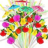 YGDZ 100pcs Umbrella Straws Fruit Straws, Disposable Luau Drinking Straws for Tropical Hawaiian Beach Birthday Party Decorations Supplies
