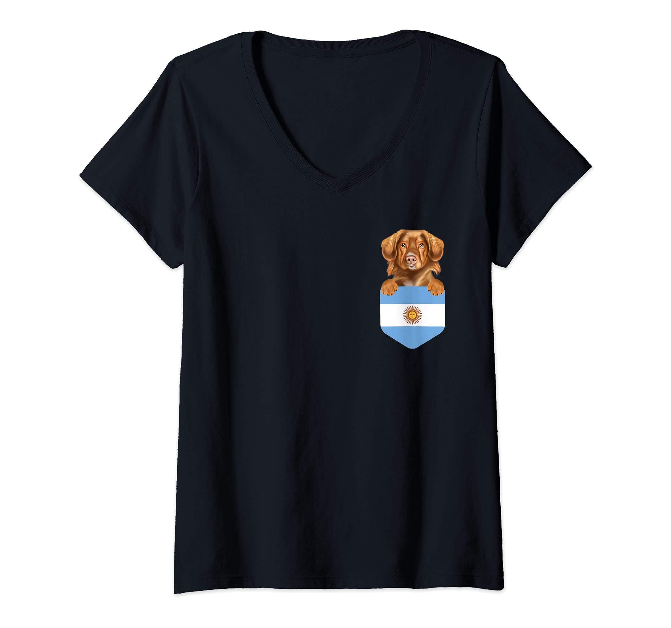Womens Argentina Flag Duck Tolling Retrievers Dog In Pocket V-Neck T-Shirt