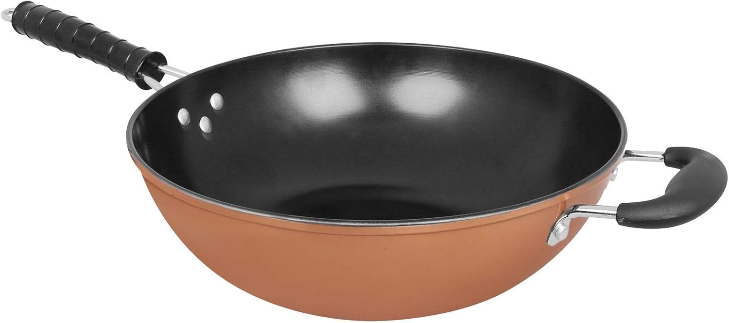 Gr8 Home Large 30cm Induction Copper Wok Non Stick Carbon Steel Frying