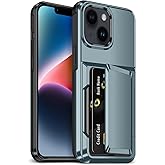 YEBOLU for iPhone 14 Case with Card Holder [Max 5 Cards] Heavy Duty Protective Shockproof Case Dual Layer Hidden Sliding Card Slot Wallet Case for iPhone 14 Phone Case Women&Men 6.1'' (Blue)