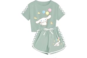 WANHONGYUE Cinnamoroll Crop Top T Shirt and Shorts Set Women Girls 2 Piece Short Sleeve Outfits Summer Active Tracksuits