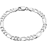 Savlano 925 Sterling Silver Italian Solid Figaro Link Chain Bracelet For Men & Women - Made in Italy Comes With a Gift Box