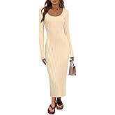 MEROKEETY Women's Fall Long Sleeve Sweater Dress Casual Ribbed Knit Slim Fit Bodycon Maxi Dresses