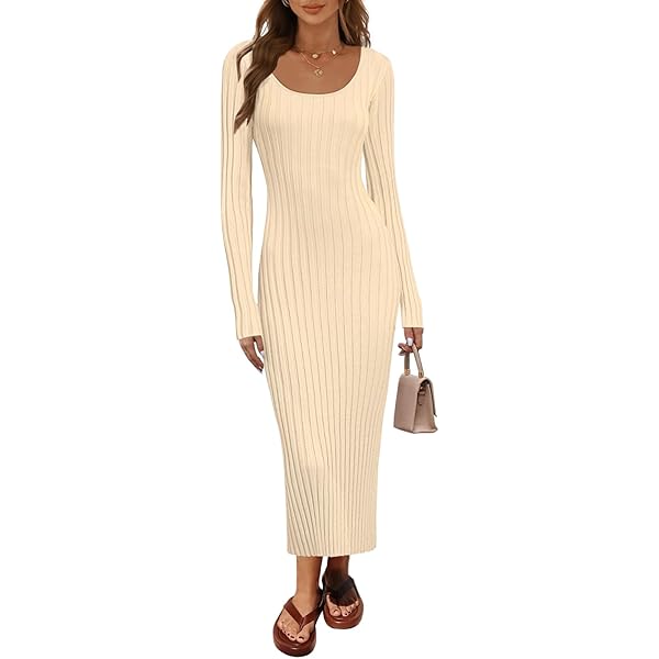 TECREW Women's Long Sleeve V Neck Sweater Maxi Dress Button
