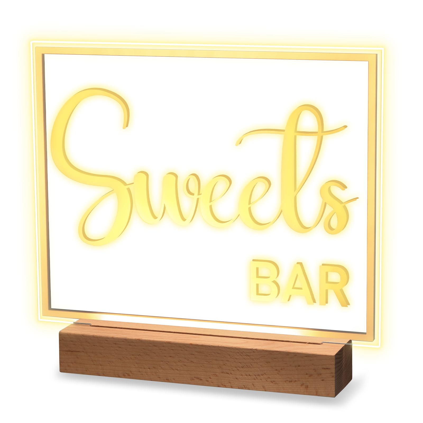 Photo 1 of Hoolerry LED Acrylic Bar Table Sign 8" x 10" Neon Acrylic Sign, Snack Candy Bar Sign with Stand Clear Acrylic Sign with White Text for Dessert Flower Bar Decor(Sweets Bar Sign)