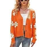 chouyatou Women's Fall Cute Daisy Button Jacquard Knit Cardigan Sweater Jacket