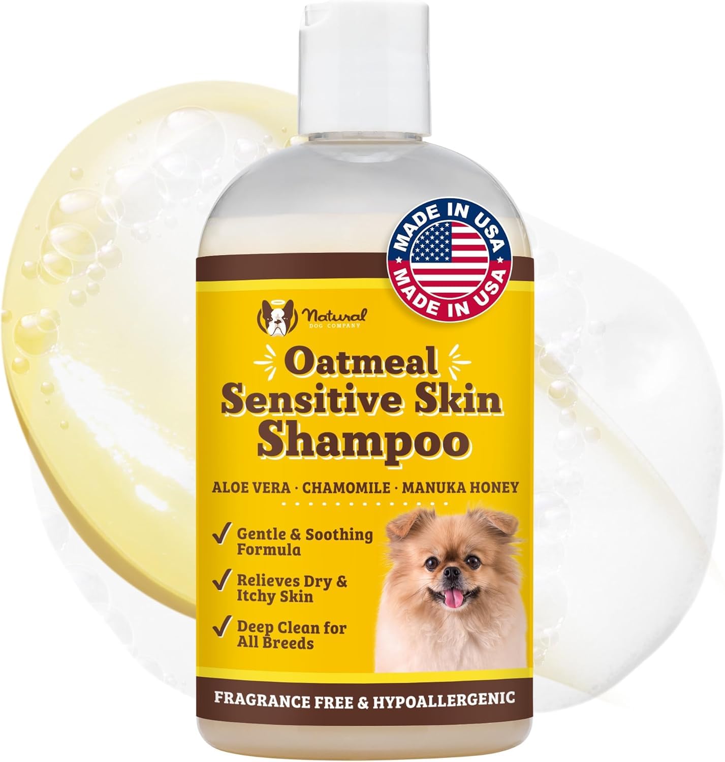 Natural Dog Company Sensitive Skin Dog Shampoo with Oatmeal and Aloe Vera, Cleans, Moisturizes and Relieves Dry Itchy Skin, Hypoallergenic, All Natural Ingredients, 12oz Bottle