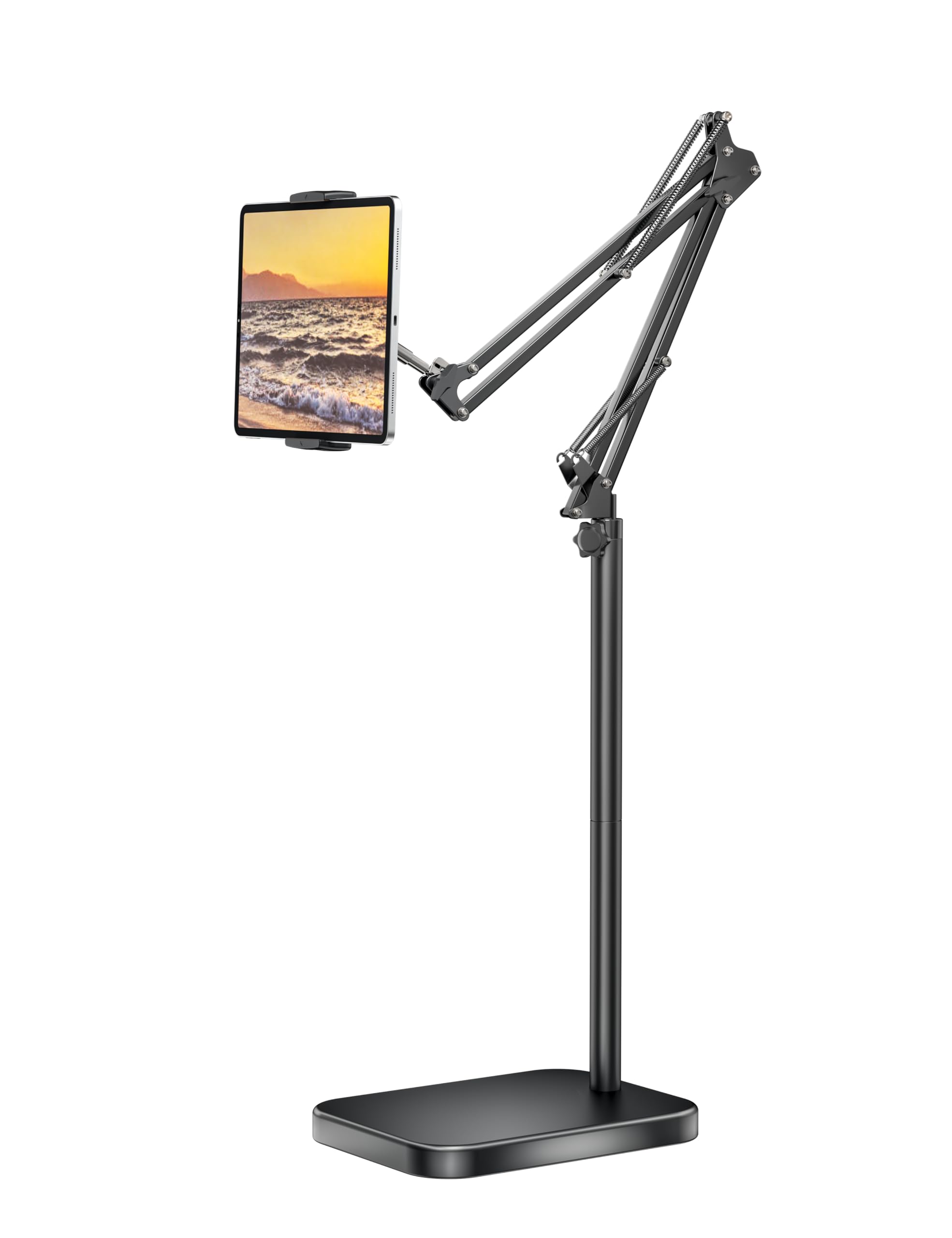 Tablet Floor Stand with 11lb Stable Base - Adjustable Height Stretchable Arm Swivel Holder Mount, Compatible with iPad Pro Air Mini 12.9/9.7, Kindle, Galaxy Tab, Cell Phones (4.7''-13'')