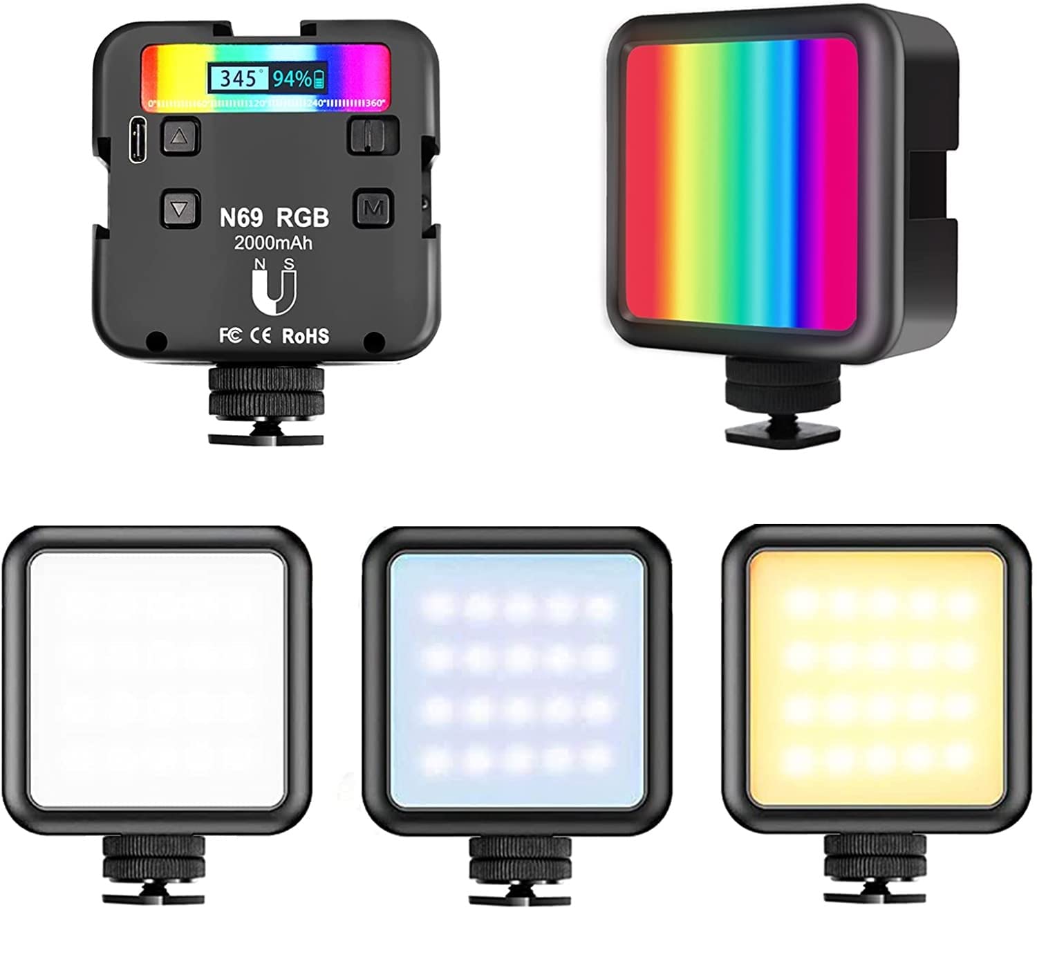 RGB Led Video Light for Photography - Portable Camera Lighting Panel Fill Lights Attachments for Filming, vlogging, Live Streaming, Selfie, Studio with 3 Cold Shoes, 360° Full-Color, 2500K-9500K