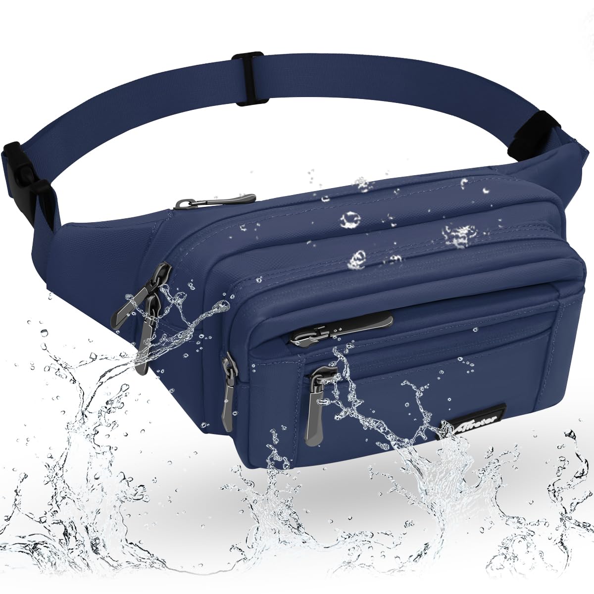 HNOOM Waterproof Bum Bag with Multi-Pockets Fashion Bumbag Waist Fanny Pack for Men Women Large Capacity Waist Bag for Hiking, Dog Walking, Travel & Outdoor Activities (Dark Blue-1)