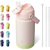 BJPKPK Insulated Water Bottle with Straw Lid, 12oz Thermo Water Bottles, Flex Handle & Non-slip Boot, BPA Free Leak Proof Stainless Steel Metal Thermo, Tumblers, Cups,Pearl Pink