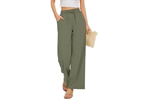 KICZOY Women Flowy Pants Drawstring Waist Wide Leg Palazzo Beach Pants Loose Fit with Pockets