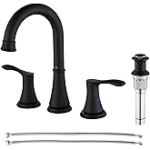 Black Widespread Bathroom Faucet with Metal Pop Up Drain & Faucet Supply Hoses by PARLOS