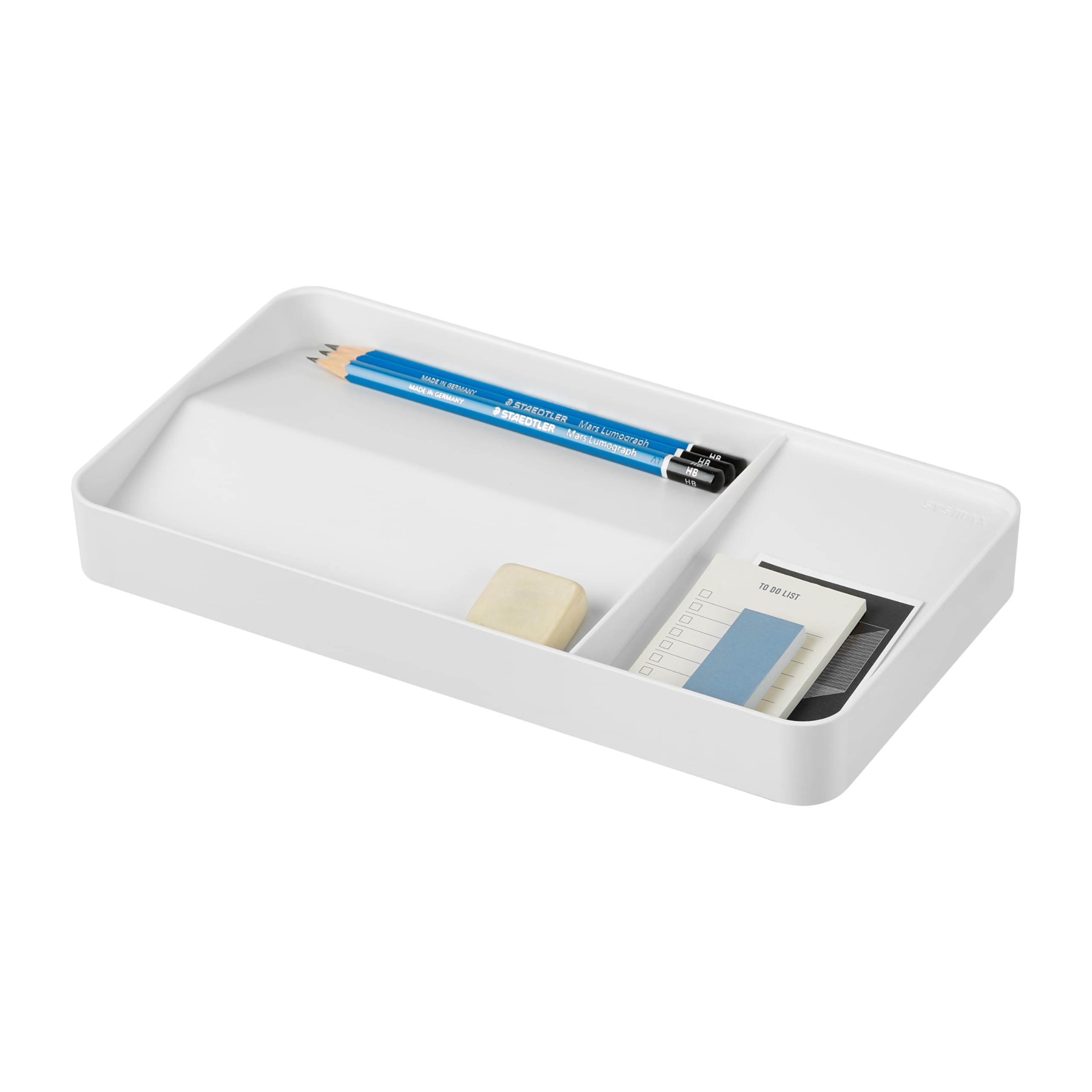 BLUE GINKGO Desk Tray – Korean-Made Organizer for Notes, Pens, Pencils, and Accessories (Double-sided, White)
