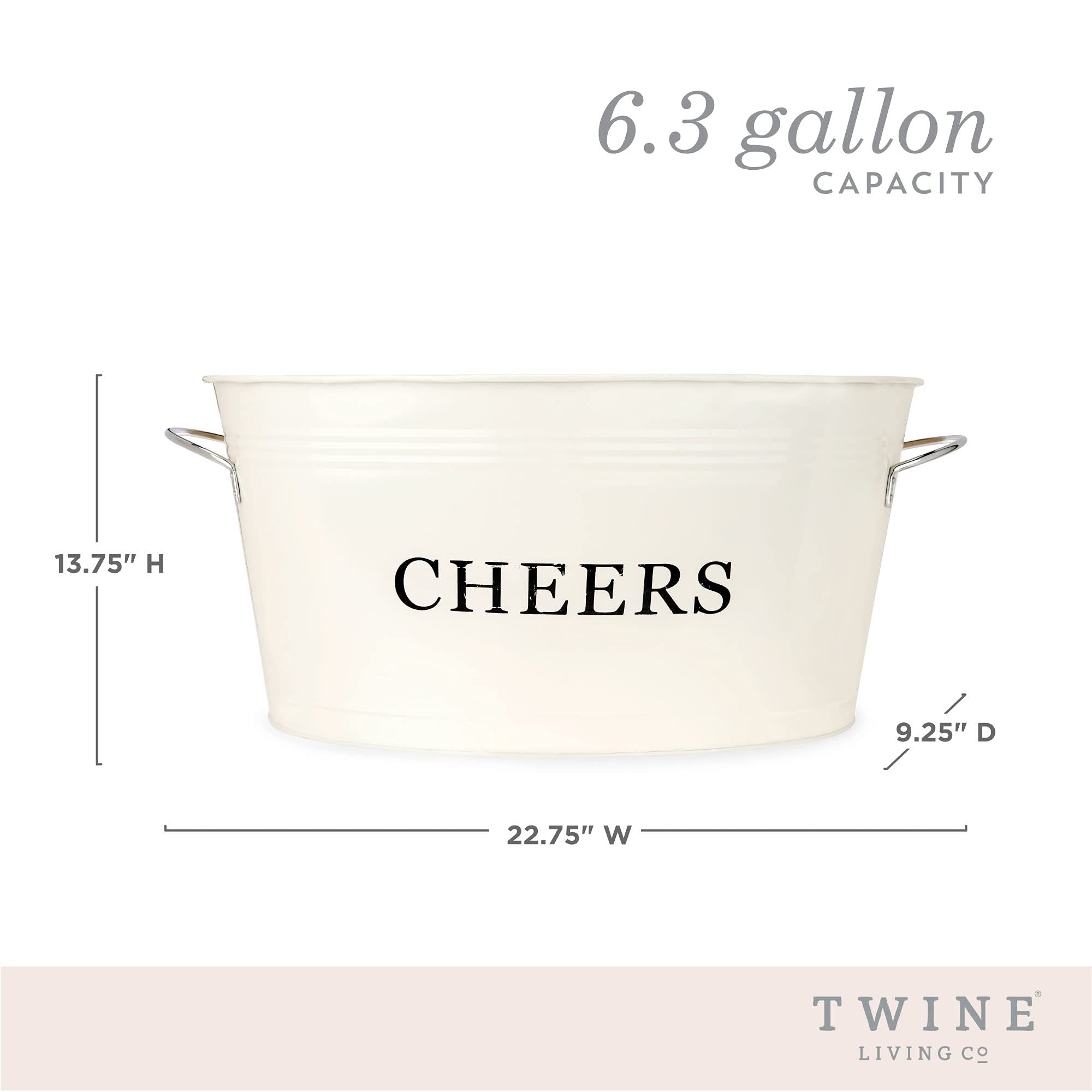 Twine Cheers Beverage Tub, Galvanized Tubs for Entertaining, Drink Buckets for Parties, Large Ice Tub and Gift Basket, Beer Buckets, Cream, 6.3 Gallons Set of 1