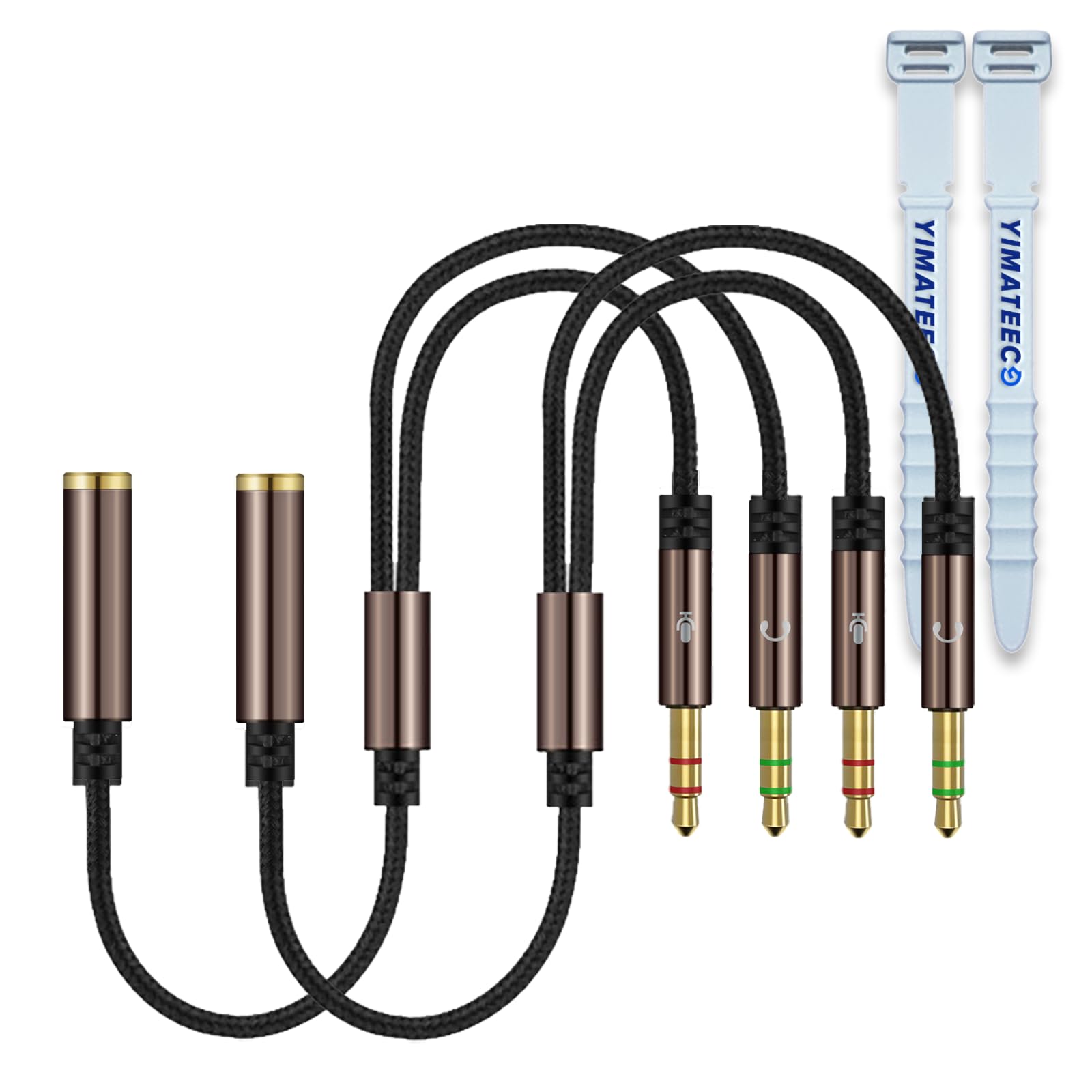 YIMATEECO Headphone Splitter 3.5mm Aux Splitter Female to 2 Double 3.5mm Male Stereo Jack Y Audio Earphone Splitter 2 way Extension Cable for Headphones PC Laptop PS4 Xbox MP3 Speaker(2pcs, Brown)