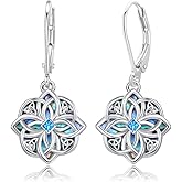 Celtic Witches Knot Sterling Silver Witch Earrings - Abalone Shell Birthstone Drop Dangle Leverback Celtic Earrings - Mother's Day Gifts for Women, Sisters, Best Friends