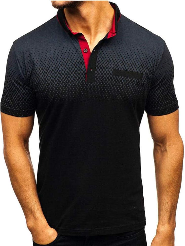 TShirts Men Casual Classic Printing Shirts Cotton Lapel