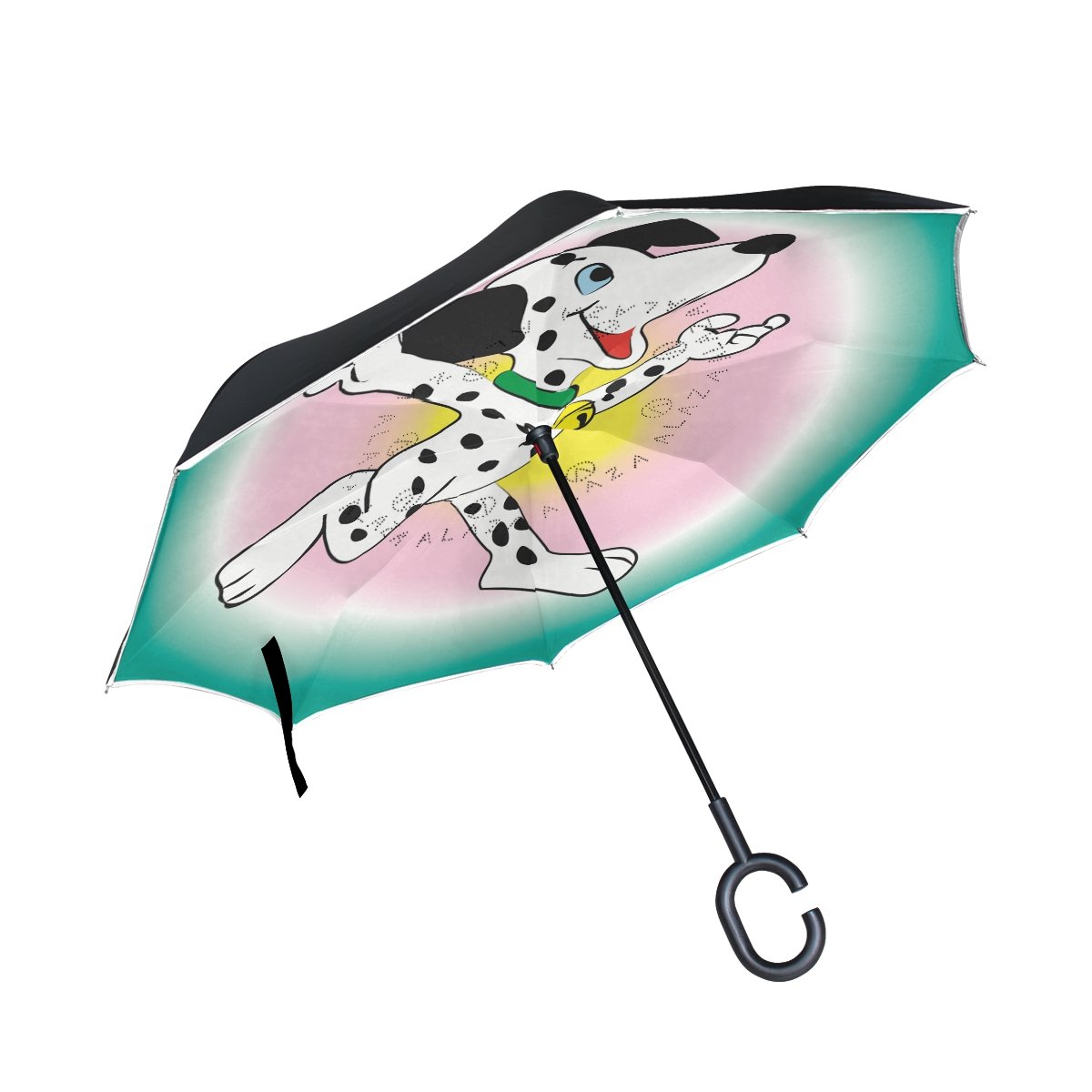 Aideessホワイトpainted漫画犬パターン印刷車逆傘アウトドア 防風 Uvプルーフreverse折り畳み傘c型の手フリーハンドル B075r4y5bz ゴルフ傘 値引きする