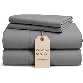 Good Sleep Bedding Twin XL Cotton Sheets 4-Piece Set, Extra Long Sheets - Light Grey, Breathable, 16" Deep Pocket