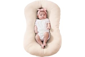 FUNUPUP Muslin Baby Lounger Cover Compatible with Snuggle Me Lounger, Infant Lounger Pillow Cover for Newborn, Removable Newborn Lounger Cover for Boys and Girls, Beige