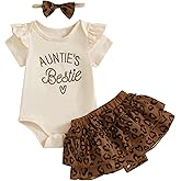 Aunties Bestie Baby Clothes Girl Aunt Saying Letter Ruffle Romper Shirt+Leopard Bloomer Short Headband Summer Outfit