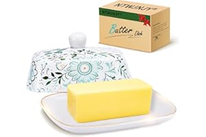NTWJNJY Butter Dish With Lid For Countertop-Ceramic Butter Dish with Knob Handle-Dishwasher Safe Butter Keeper&Serving Tray,Large Storage Keeper Holder for Kitchen-Elegant Gift for Women,Mothers,Housewarming