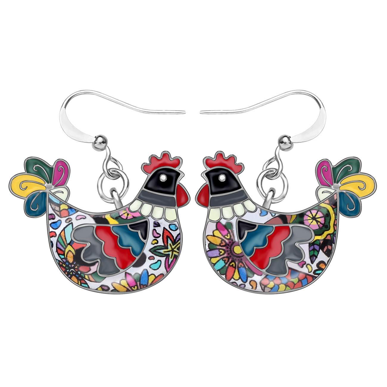 NEWEI Enamel Hen Chicken Earrings Dangle for Women Girls Chicken Lovers Jewelry Gifts Charms (Ebony)