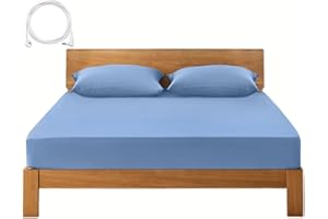 PANBMAO Grounding Sheets King Deep Pocket Organic Cotton With Silver Fiber, Earth Fitted Sheet With Cord (Placid Blue, King - 76"x80"x15")