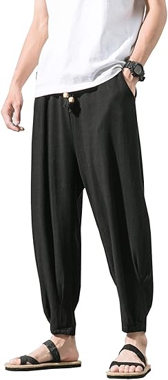 Amazon イージーパンツ リネン ワイドパンツ サルエル 綿麻 メンズ 9分丈 大きいサイズ リラックス カジュアル ゆったり 無地 春 夏 秋 涼しい 薄手 ズボン オシャレ男性 Longbida ロングパンツ 通販