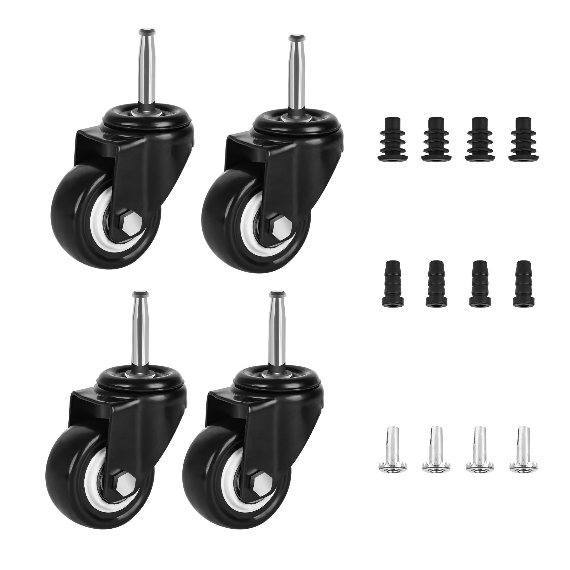View 1 of 2 Inch Stem Casters Wheels with 5/16" x 1-1/2" (8x38mm) Stem, Set of 4 Shop Vac Wheels Replacement Parts with Iron and Plastic Sockets for Furniture,Cabinet,Dolly,Crib,Trolley,Dining Car
