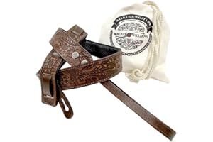 Walker And Williams M-22-BRN Bourbon Brown Leather Premium Padded Mandolin Strap With Live Oak Design, For Mandola, Bouzouki 