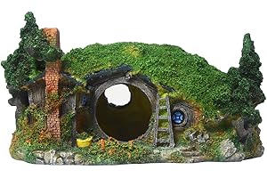 PTFJZ Hobbit Fish Tank Decorations Reptile House Hidden Hole Landscaping for Aquarium and Reptiles Decorations Mini Garden Decorating Two Sizes (L)