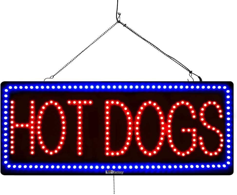 'HOT Dogs' LED Window Business Sign - Extra Bright LEDs, Can Be Seen Through Tinted Windows, Extra Large 32in (#3062)