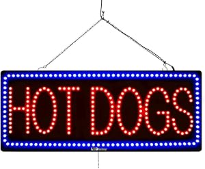 'HOT Dogs' LED Window Business Sign - Extra Bright LEDs, Can Be Seen Through Tinted Windows, Extra Large 32in (#3062)