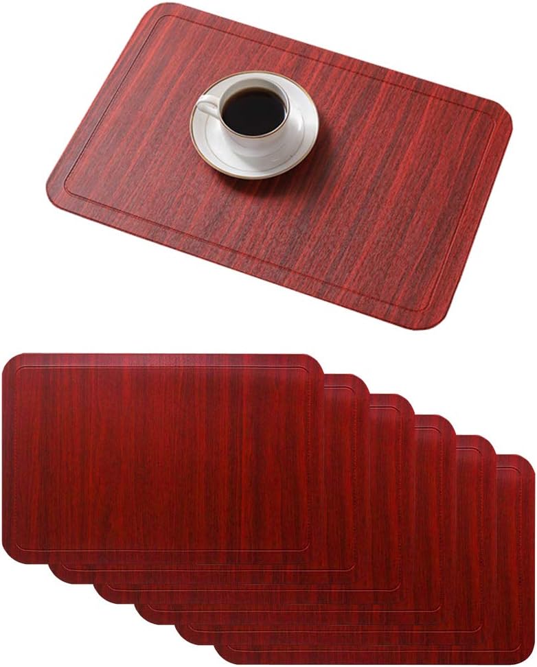 AMZMOO placemats for Dining Table Set of 6,Waterproof,Heat-Resistant Non-Slip Stain-Resistant Washable Place Mats (Wood Grain Red)