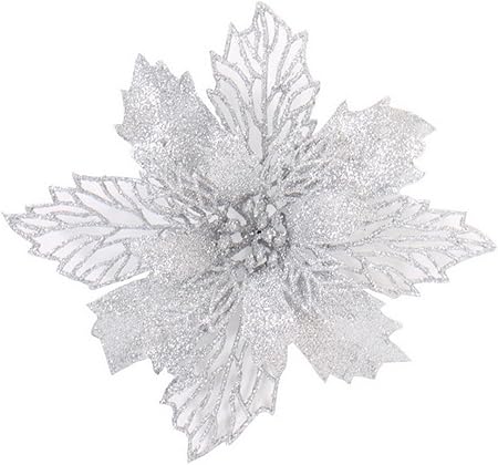 Amazon C Princess クリスマス ツリー リース 飾り 花 フラワー オーナメント 可愛い アレンジ素材 装飾用品 キラキラ 室内 インテリア デコレーション シルバー 10cm ツリーオーナメント おもちゃ