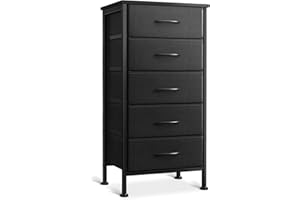 Casaottima Dresser for Bedroom with 5 Drawers, Small Dresser Chest of Drawers Fabric Dresser with Sturdy Steel Frame, Black