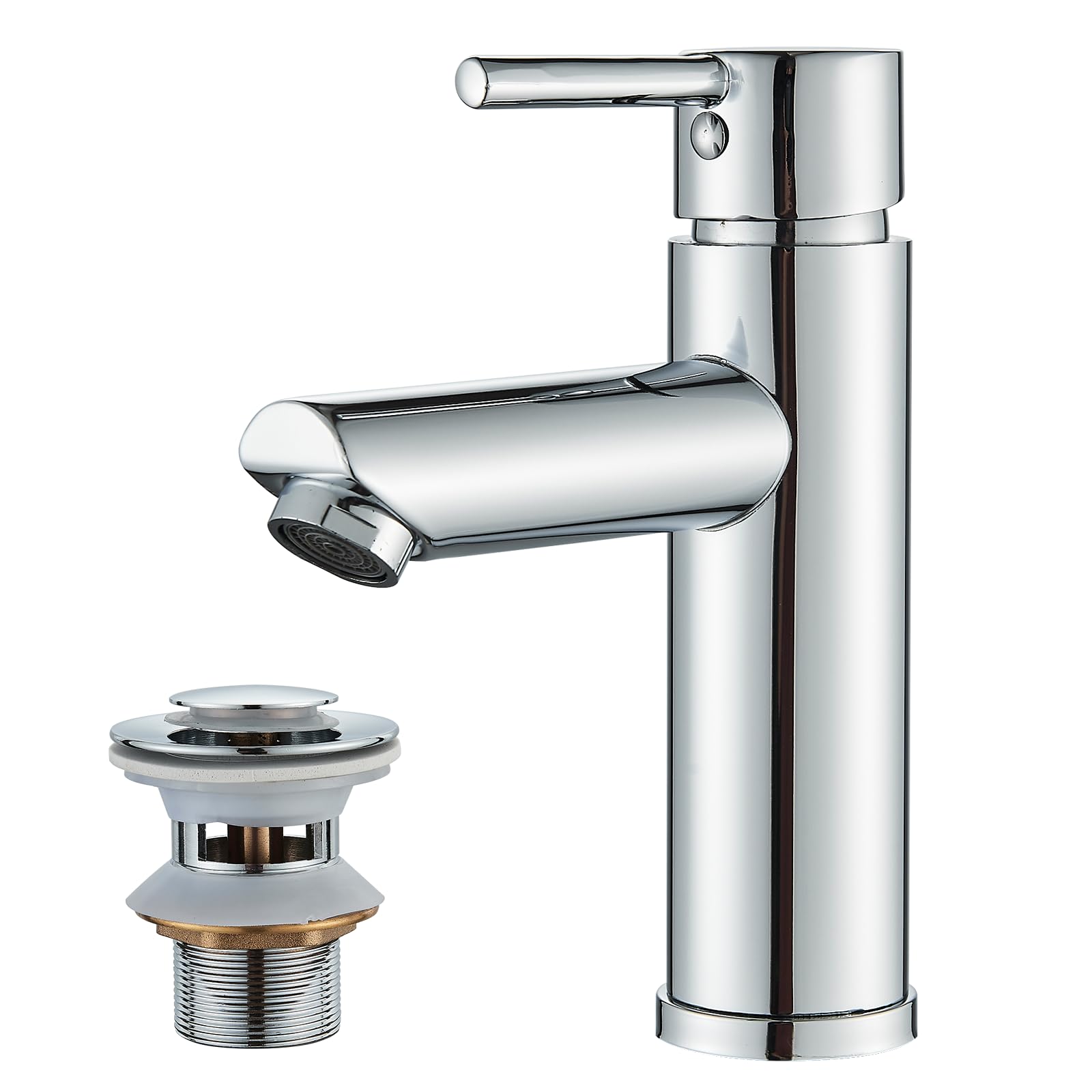 TVTIUO Basin Mixer with Pop-up Waste, Bathroom Single Lever Chrome-Plated Brass Mixer, Basin Mixer, Bathroom Sink Mixer